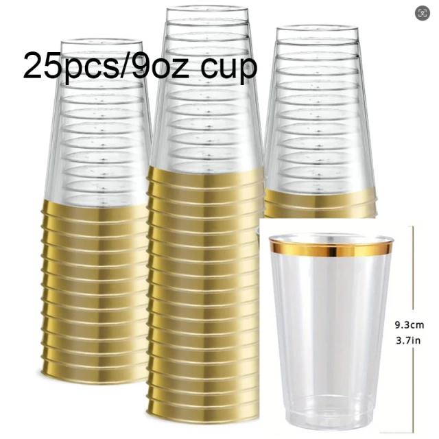 Conjunto Elegante de Louça Descartável Dourada para Festas e Casamentos - 100 Peças com Pratos e Talheres de Limpeza Fácil