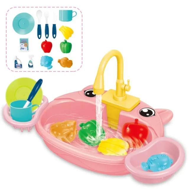 Conjunto de Pia de Cozinha Infantil com Drenagem - Brinquedo Interativo para Crianças