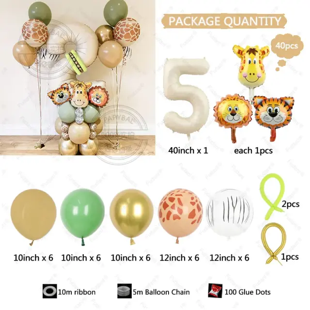 Balões de Animais Safari para Festas de Aniversário - Pacote com 40 Balões de Selva para Meninos e Meninas, Ideal para Baby Shower
