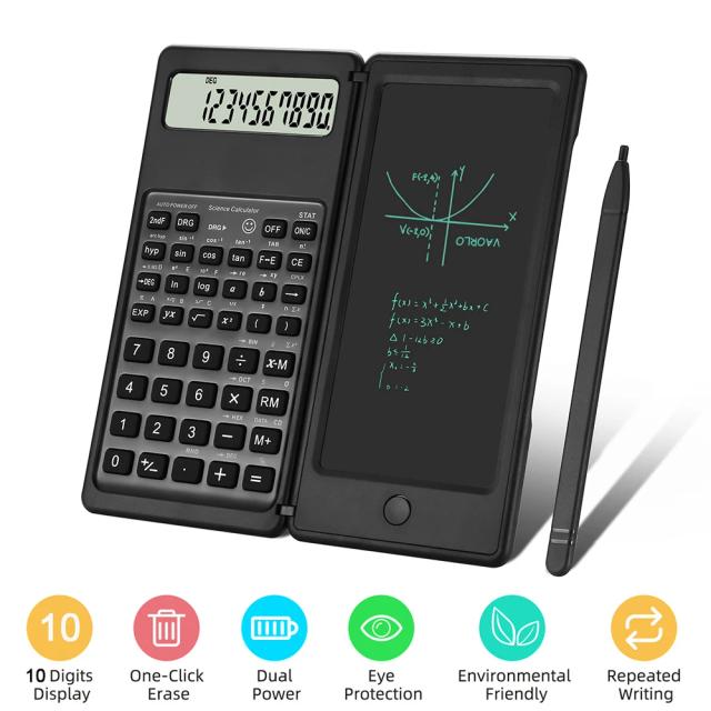 Calculadora Científica Dobrável de 10 Dígitos com Tela LCD e Suporte para Tablet de Escrita de 6 Polegadas - Ideal para Escritório e Escola