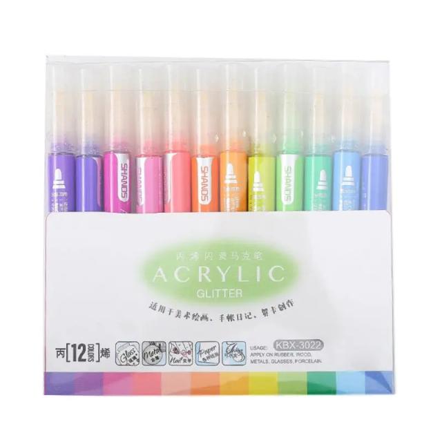 Caneta Marcadora Acrílica 12 Cores Ideal para Pintura em Canecas, Porcelana, Vidro, Rocha e Cerâmica