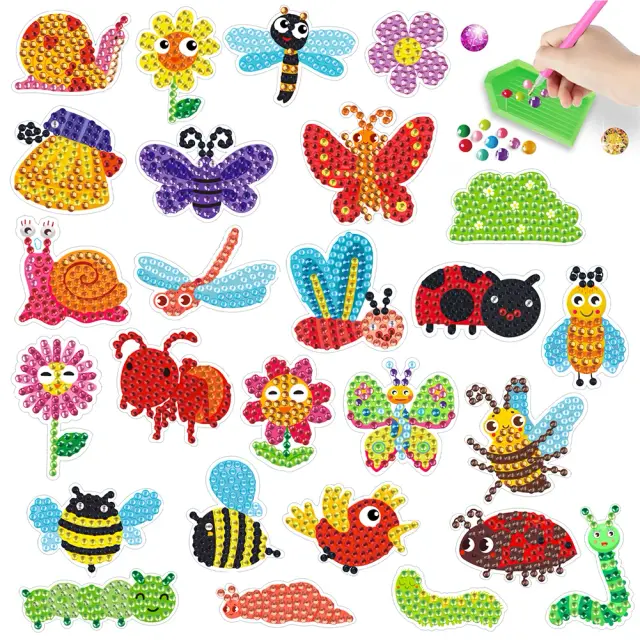 Conjunto de Arte em Adesivos de Animais em Cartoon para Crianças - Pintura com Diamantes e Mosaico DIY, Ideal para Iniciantes, 2 Peças