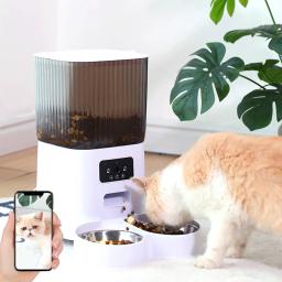 Alimentador automático inteligente para gatos com câmera, Comida seca e Video Dispenser, Gravador de voz, Alimentador automático para cães, 5L Double Bowls - Image 1