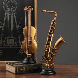 Europeu Luxo Instrumento Musical Enfeites, Arte Musical, Artesanato Resina, Violino, Saxofone, Trompa francesa - Image 2