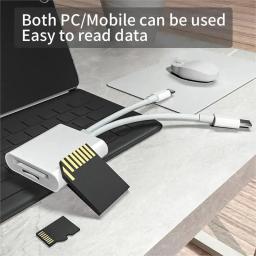 Leitor de cartão otg 2 em 1 tipo c relâmpago para adaptador de cartão de memória sd tf para pc laptop iphone multi leitor de cartão inteligente sem necessidade de aplicativo - Image 3