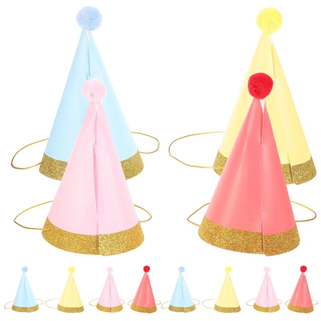 Conjunto de 12 Chapéus de Festa com Pompom para Crianças - Perfeitos para Aniversários e Fotos Divertidas