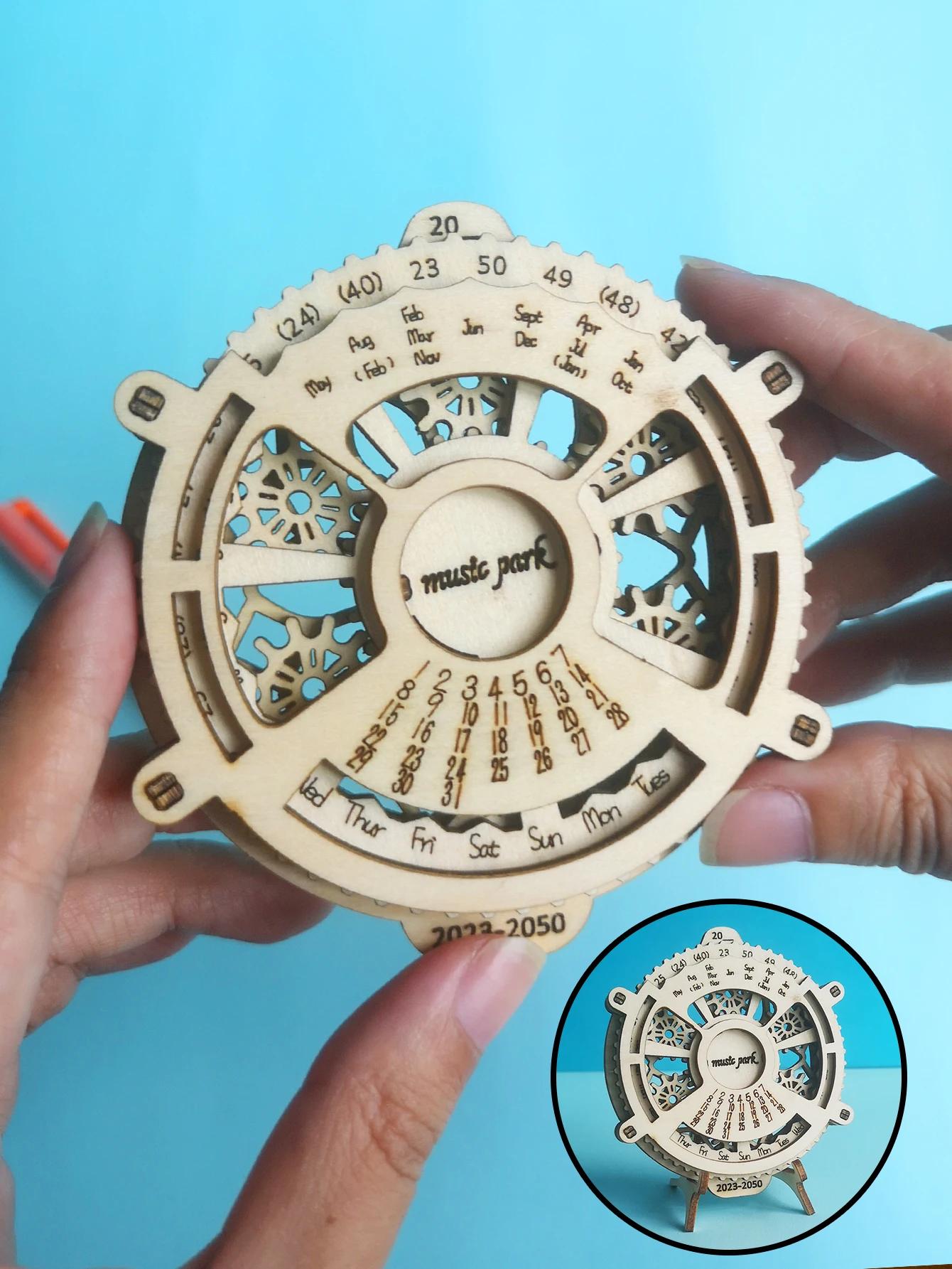 Wooden Perpetual Puzzle with Calendar, Engrenagens Mecânicas, 3D Building Set, Brain Teaser, Brinquedos de Engenharia, Model Games, 3D - Image 1