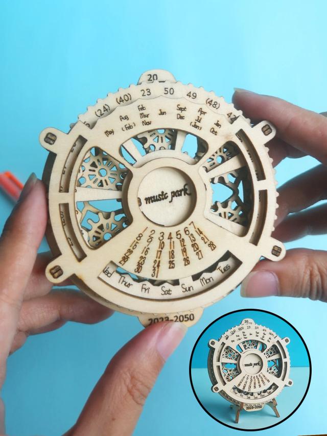 Wooden Perpetual Puzzle Calendar Mechanical Gears 3D Building Set Brain Teaser Engineering Toys Model Games
