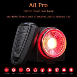 A8 Road Bike Anti-Theft Alarm Lock, Freio automático, Taillight, Controle remoto, Luz traseira da bicicleta, Sino sem fio MTB - Image 2