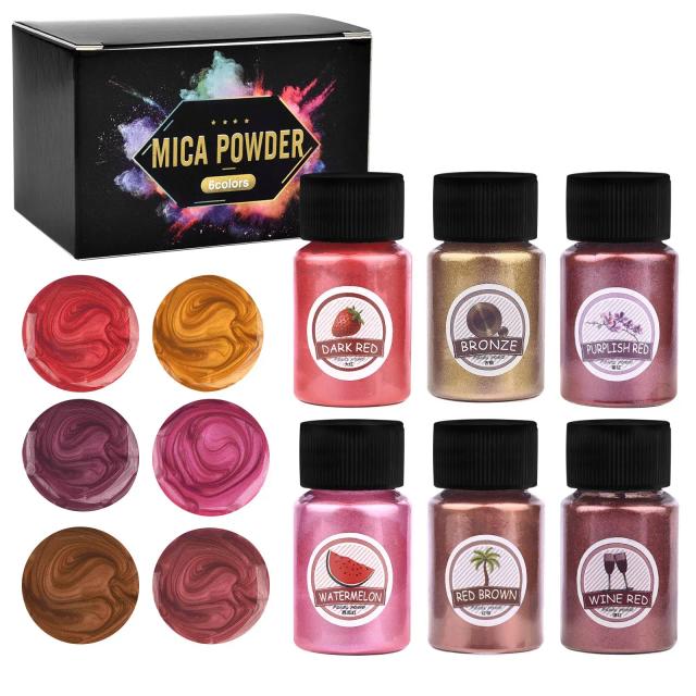 Pó Mineral de Mica Natural para Jóias e Maquiagem - Conjunto com 6 Cores de Pigmento Perolado para DIY e Epóxi