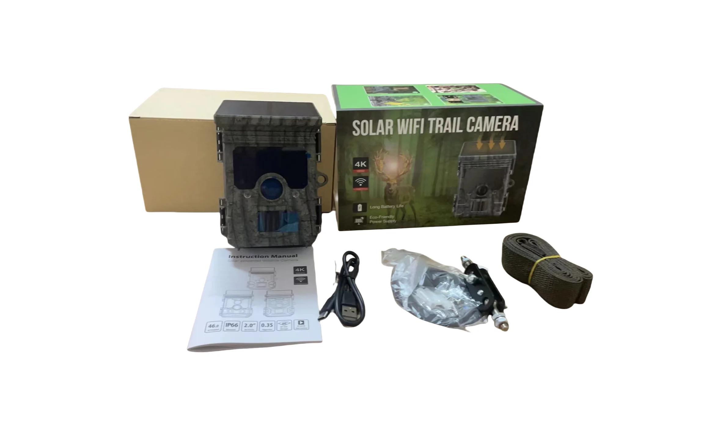SunGusOutdoors 4K 46MP Solar Powered Wildlife Game Trail Camera Traps com WiFi App, IP66 à prova d'água para caça, segurança doméstica - Image 1