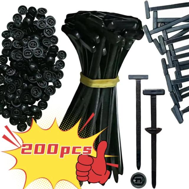 Abraçadeiras de Nylon Autoblocantes com Clipe de Pressão – Fixador Universal para Cabos e Fiação Automotiva 200 Peças