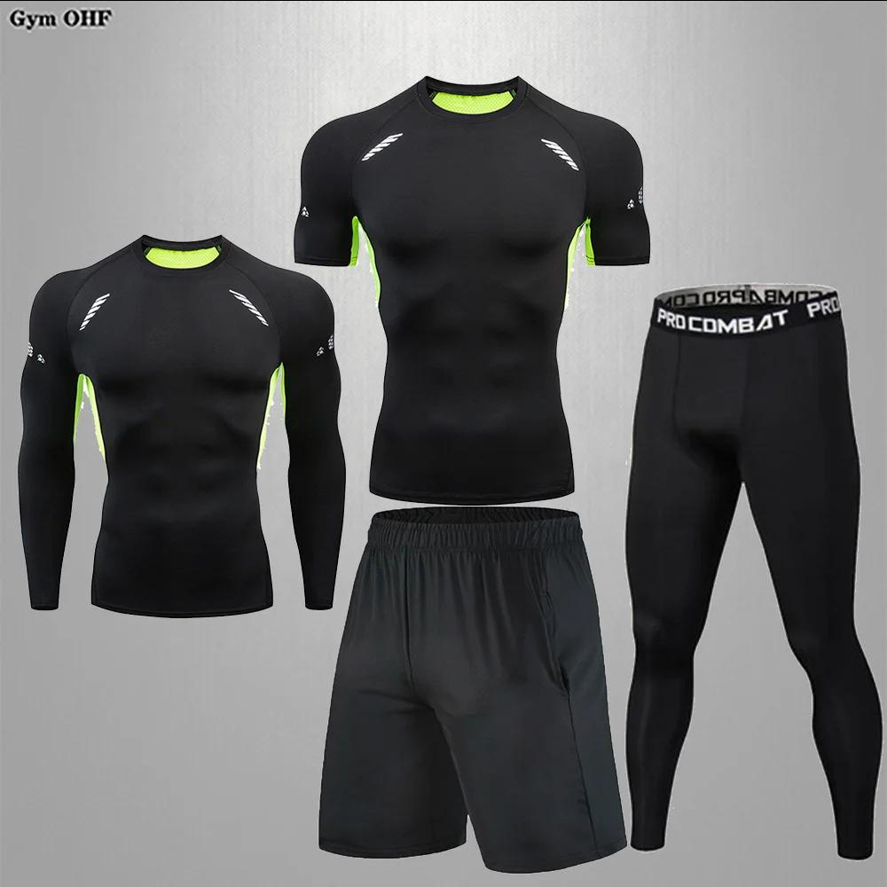 Terno esportivo masculino ginásio de fitness compressão conjunto roupas esportivas correndo jogging esporte wear roupas exercício rashguard mma treino masculino - Image 1