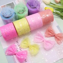 25 jardas colorido estrela tule fita impresso malha diy artesanal hairpin arco cocar cozimento festa de casamento decoração acessórios - Image 1