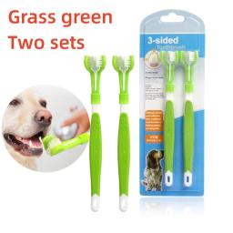 Pet Toothbrush Kit para cão e gato, Cuidados dentários, Três cabeças, Dedo Toothbrush, Dentes limpeza da boca - Image 1