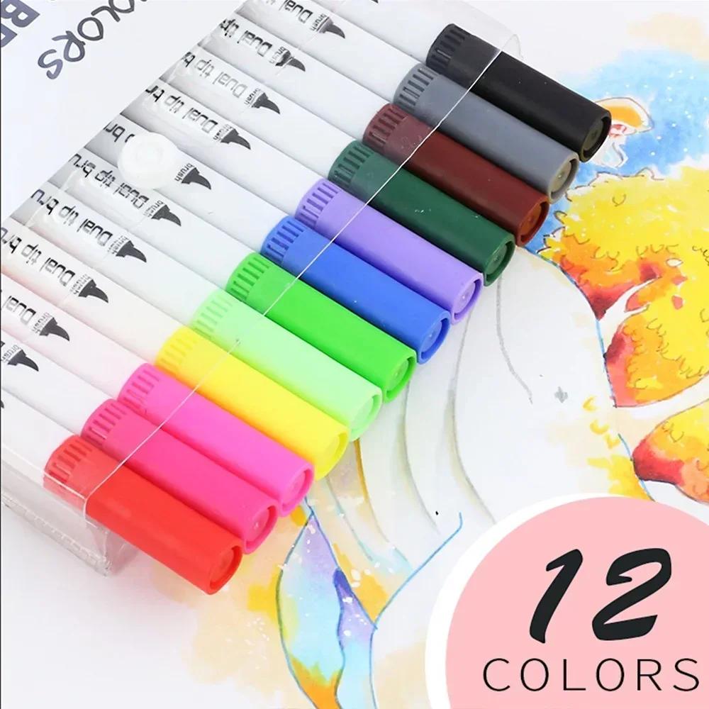 12-168 cores marcadores escova canetas conjunto pintura desenho mangá iluminador material de arte escolar para artista papelaria coreano - Image 1