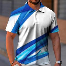 Polo de linha 3D de tecnologia masculina, manga curta, camisas esportivas de golfe, roupas casuais masculinas, grandes dimensões, verão, 2024 - Image 5