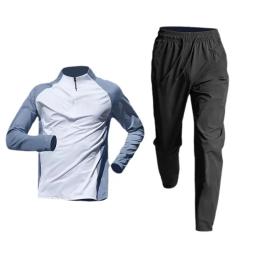 Camiseta esportiva masculina de atletismo, roupas de ginástica para corrida, roupas de treinamento com meia zip, calça de manga comprida de secagem rápida - Image 5