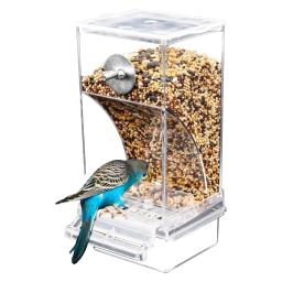 Alimentador automático de pássaros, recipiente de comida em acrílico para sementes de papagaio, acessórios para gaiolas de pássaros para periquitos, canários e cacatuas, dispositivo de alimentação de aves - Image 4