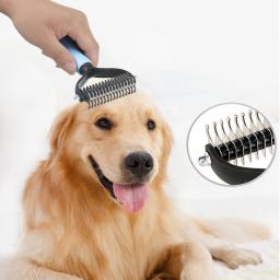 Animais de estimação pele nó cortador cão grooming derramamento ferramentas pet gato depilação pente escova dupla face produtos para animais estimação pente para gatos - Image 3