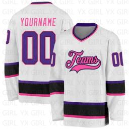 Jersey de hóquei personalizado para homens e mulheres, jerseys de treinamento de competição, impressão 3D, nome, número, preto, quente, rosa-branco - Image 5
