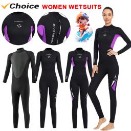 Ternos de mergulho em neoprene para mulheres, corpo inteiro, manga comprida, manter aquecido, roupa de banho para água, mergulho, surf e natação, 3mm - Image 1