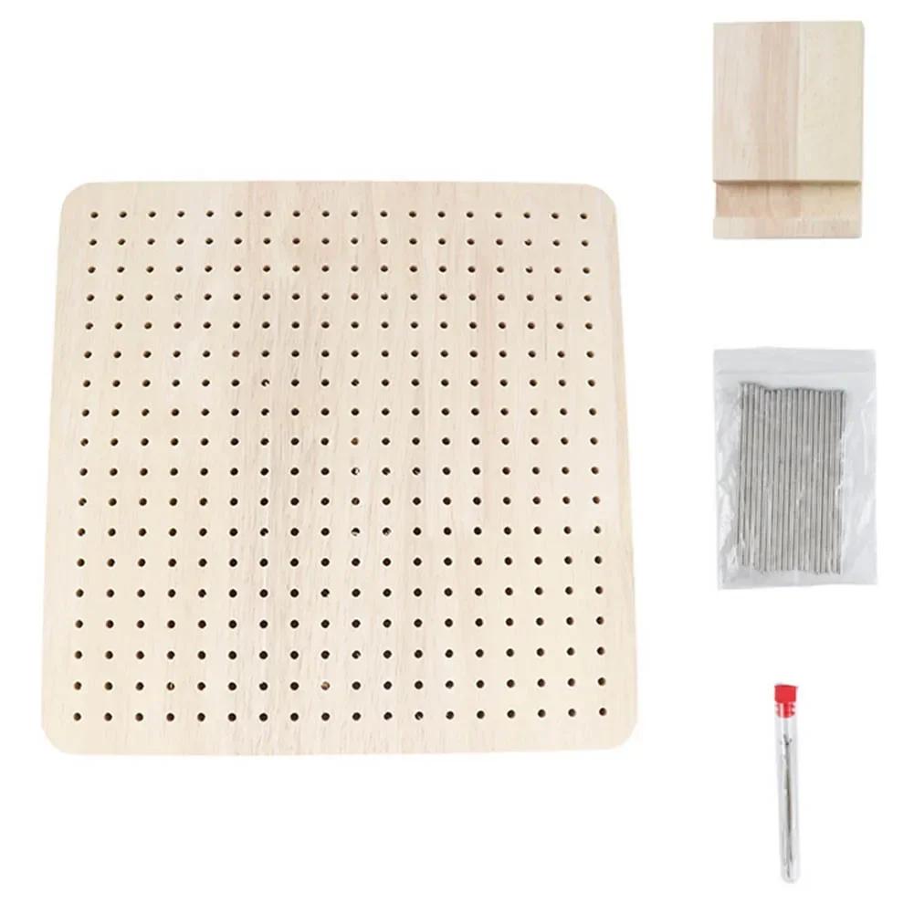 Kit de placa de bloqueio de crochê de bambu de madeira com pinos de haste de aço inoxidável para tricô de lã costura artesanato diy presentes práticos - Image 1