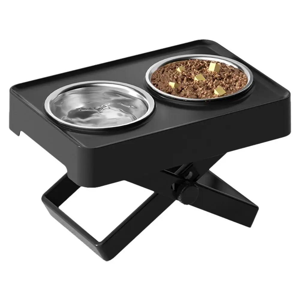 Tigelas de comida para cães de aço inoxidável com suporte Alimentadores ajustáveis para animais de estimação Altura da mesa Double Dog Bowl Stand - Image 1