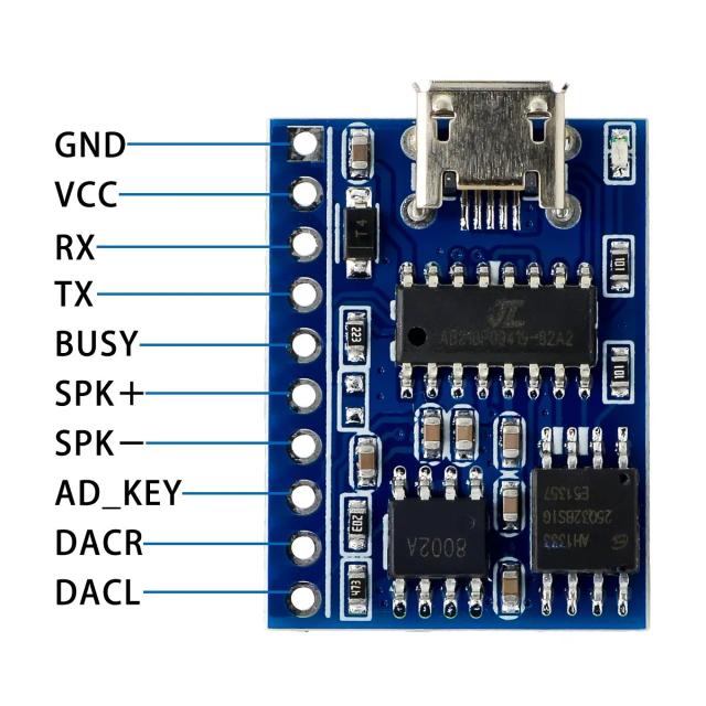 Gravador de Som Programável com Reconhecimento de Gravação e Controle USB para Módulos MP3 DFPlayer e Toy Mini Serial