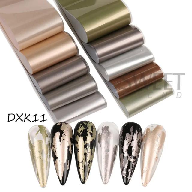 Conjunto de 10 Adesivos Holográficos Metálicos para Manicure com Design de Folhas de Metal Estrela em Papel Transfer Para DIY Decorativos