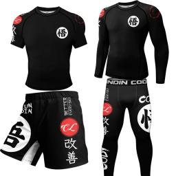 Kimono Jiu Jitsu e Mma camiseta e calça Rashguard para homens, shorts MMA, Muay Thai Rash Guard, camisas de boxe esportivas, 4pcs ternos - Image 2