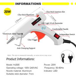 Pistola de cola elétrica com varas, Hot Melt Artesanato Repair Tool, Professional DIY, 6 em 1, 110-240V, 20W, presente, frete grátis - Image 3