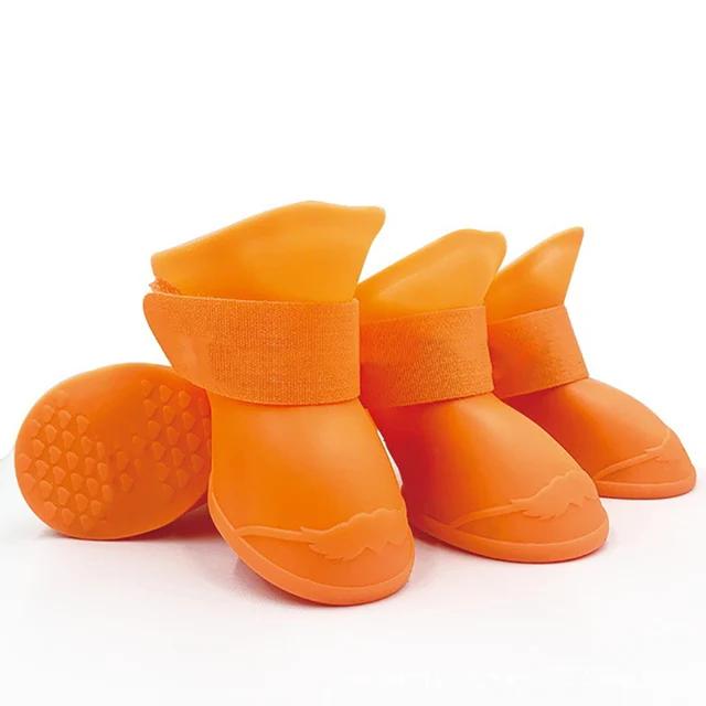 Rainshoe de borracha antiderrapante impermeável para animais de estimação, botas de tornozelo para cães pequenos, médios e grandes, gatos sapatos ao ar livre, acessórios para animais, 4pcs - Image 1