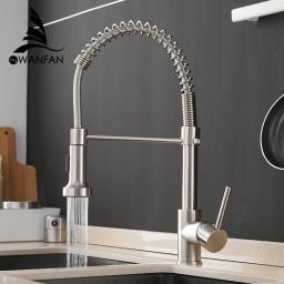 Single Lever Pull Down Spring Spout Mixer Tap, Torneiras de latão para pia de cozinha, guindaste de água quente e fria, 9009 - Image 1