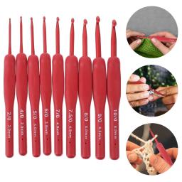 Alumínio Knitting Needles com agulha, Red Silicone Crochet Hook Tool, Além de ganchos, 9 pcs, 14XZ136cm - Image 1