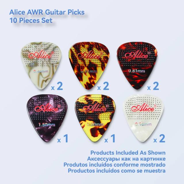 Palhetas de Guitarra de Celuloide AWR -6A: Antiderrapantes, Coloridas e Variadas de 0,46 a 1,50 mm