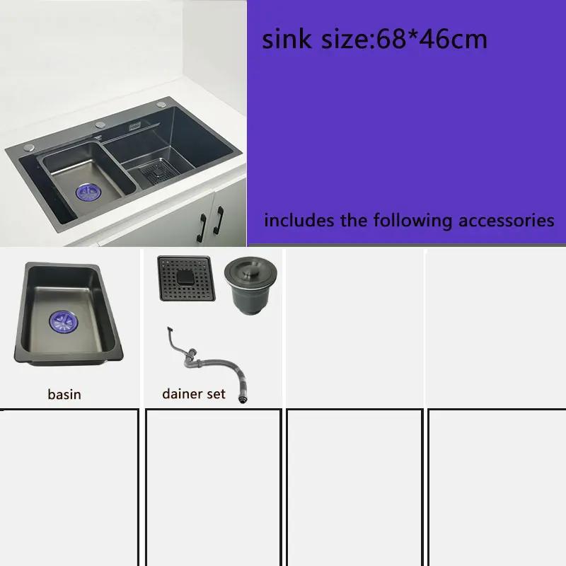 304 aço inoxidável Single Nano Kitchen Sink, Lavatório com tábua de cortar, Acima do monte, Preto fosco - Image 1
