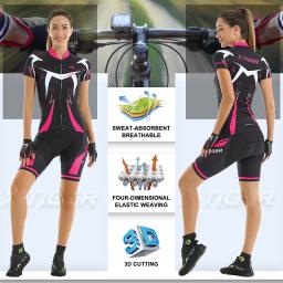 X-tiger conjunto de ciclismo feminino babador verão manga curta terno anti-uv roupas de bicicleta de secagem rápida camisa de montanha roupas femininas - Image 2