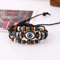 Kirykle-boho estilo multi-camada pulseira de couro, unisex, jóias ajustáveis, design hippie, olho, frisado - Image 4