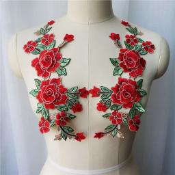 Bordado vestido laço tecido colar costurar patches, 3d flores, vermelho, rosa, azul, roxo, decoração do casamento, DIY, 2pcs - Image 2