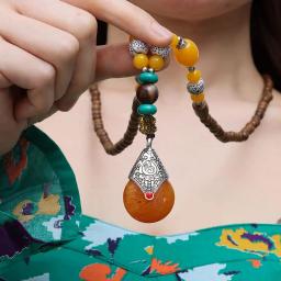 Handmade Nepal Budista Mala Bead Colar Pingente para Mulheres, Pérolas De Madeira Étnica, Presentes Longos De Joalheria - Image 4