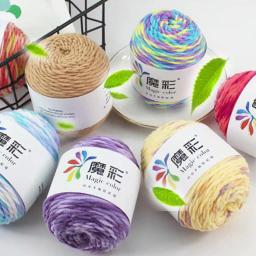 Fio de algodão tingido do arco-íris, camisola, chapéu, crochê, fios para tricô, bebê, 50g por rolo - Image 1