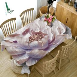 Lótus toalha de mesa verde tropical planta 3d flores padrão pano decoração do casamento festa capa de mesa nappe de mesa decoração da cozinha - Image 1