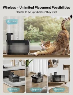 Downypaws-cat water fountain 2.5l, aço inoxidável, 4000mah, sem fio, com bateria e sensor, 2 em 1 dispensador - Image 5