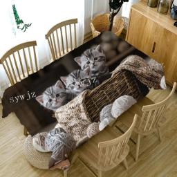 Toalha De Mesa De Linho Retangular Com Padrão De Cão E Gato 3D, Resistente A Manchas, Tapetes De Mesa De Jantar, Decoração Do Restaurante - Image 3
