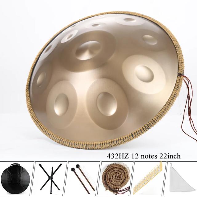 Handpan D Minor Gold Pantam 9 Notas para Meditação e Yoga - Instrumento Musical em 440Hz e 432Hz, Tamanhos de 10", 12" e 22"