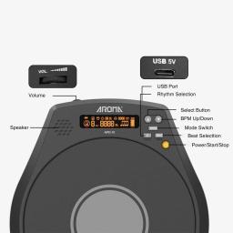 Aromma-Electronic Dumb Drum Pad, recarregável Pad com detecção de velocidade, Digital Metronome Prática Drum Pads, Multifuncional Drum Pads, 8in - Image 6