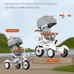 Carrinho de pedal triciclo infantil, bicicleta do bebê, pode sentar e andar música e luz, toldo de protetor solar de duas vias, 1-6 anos de idade - Image 2