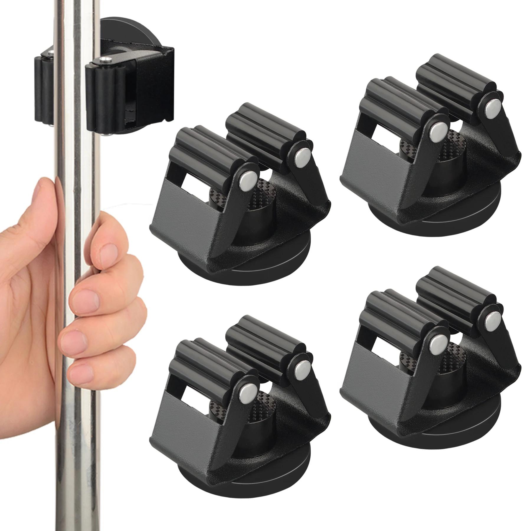 Suporte de vassoura magnético preto, Ferramentas de garagem, Suporte para esfregão, Suporte de parede para garagem, Cozinha, 4PK - Image 1