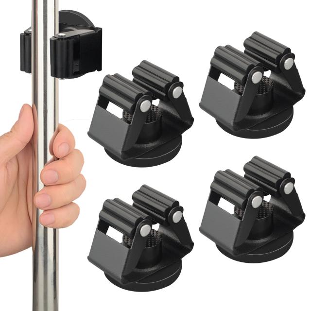 Suporte Magnético Preto para Vassouras e Esfregões - Kit com 4 Peças para Garagem e Cozinha